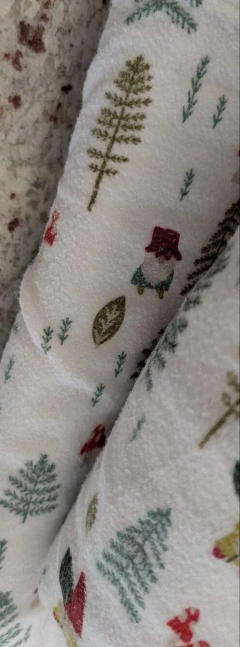 Cuddle Duds Flannel Queen Sheet Set GNOMES 4PC Soft & Cozy Barely Used Mushroom